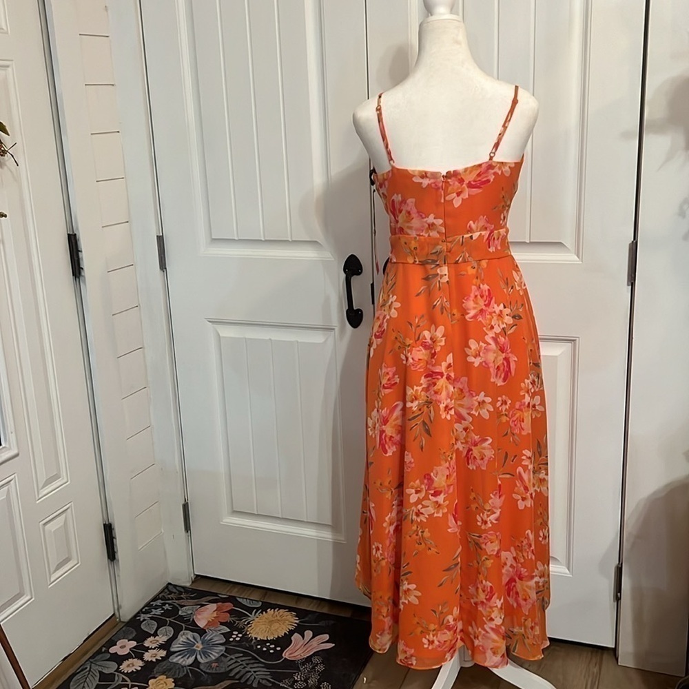 VINCE CAMUTO NWT Womens Belted Surplice tulip style high/low hemline midi dress - Picture 5 of 10